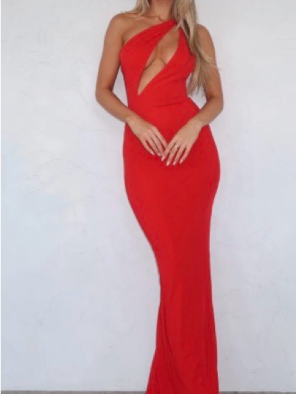 White Fox Boutique Asymmetrical Red Maxi Dress